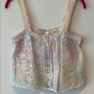 LoveShackFancy Daisy Crochet Tie Dye Top XS